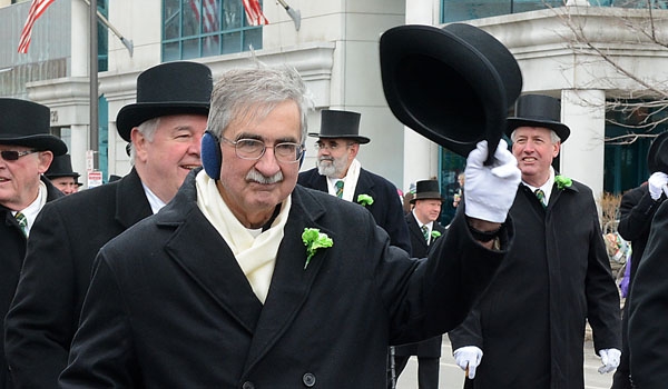 Father Richard Zajac marches with the members of the Blackthorn Club at the annual St. Patrick's Day Parade up Delaware Avenue in the City of Buffalo.
(Patrick McPartland/Staff Photographer)