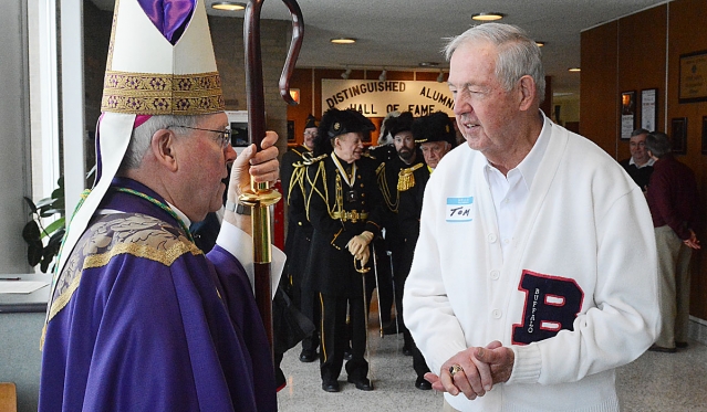 Bishop Richard J. Malone chats with former Erie County Sheriff Tom Higgins the 13th Annual Catholic Men's Conference presented by the Catholic Men's Fellowship of WNY The conference was held at Cardinal O'Hara High School.
(Patrick McPartland/Staff Photographer)