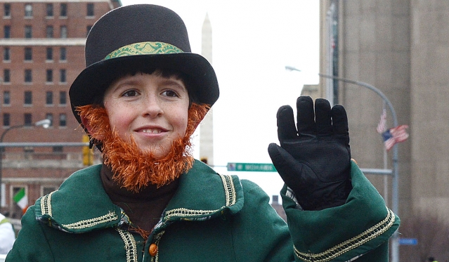 Colin Prichard dresses in his finest Irish costume as he walks with St. Mark's Church at the annual St. Patrick's Day Parade up Delaware Avenue in the City of Buffalo.
(Patrick McPartland/Staff Photographer)