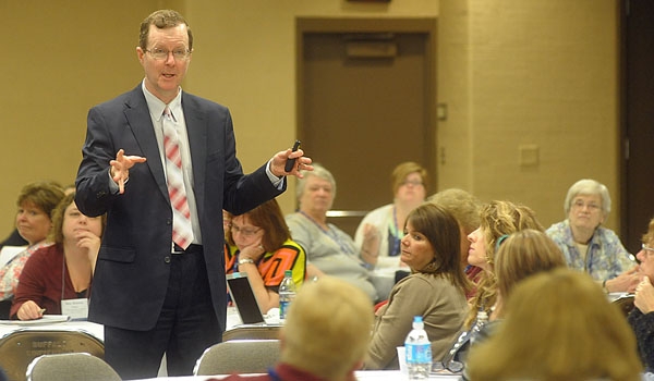 Tom Quinlan of the Diocese of Joliet gives his presentation titled Partnering with Parents in Faith Formation: The Essential Shift That Can Make All the Difference at the National Conference of Catechetical Leadership's (NCCL) national gathering in downtown Buffalo.
(Patrick McPartland/Staff Photographer)