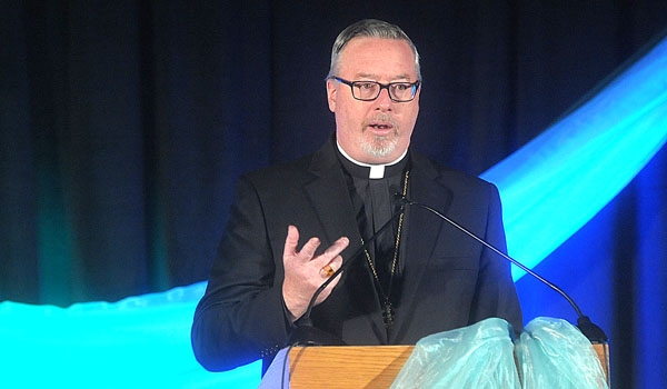 National Conference of Catechetical Leadership Episcopal Advisor, Bishop Christopher J. Coyne address those attending the National Conference of Catechetical Leadership's (NCCL) national gathering in downtown Buffalo.
(Patrick McPartland/Staff Photographer)