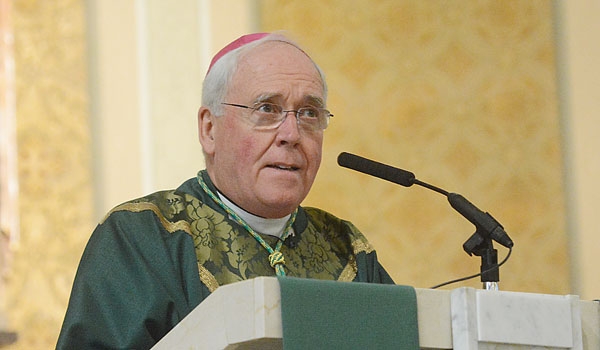 Bishop Richard J. Malone gives his homily during a Mass of Thanksgiving for the restoration of St. Joseph Church site.
(Patrick McPartland/Staff Photographer)