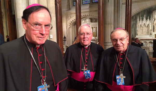 The three most recent bishops of Buffalo - Archbishop Henry J. Mansell of Hartford, Bishop Richard J. Malone, and retired Bishop Edward U. Kmiec - attended Thursday's prayer service with Pope Francis at St. Patrick's Cathedral. Bishop Edward M. Grosz, also of Buffalo, also attended the service.