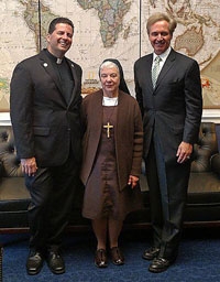 Congressman Brian Higgins invited Response to Love Center Executive Director Sister Mary Johnice Rzadkiewicz, CSSF, and Niagara University President Father James Maher to watch the Holy Father's address to Congress in Washington, D.C.