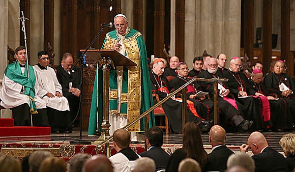 Pope Francis led a prayer service inside St. Patrick's Cathedral in New York City Thursday night.