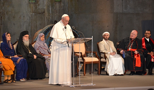 Pope Francis addresses those at the 9/11 Memorial