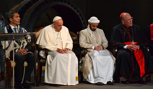 The Pope and other religious leaders at the 9/11 Memorial