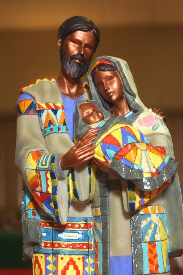 The Colors of España nativity, translated to The Colors of Spain, is a work by artist Robert Camacho. The colors being used are a metaphor for the variety of cultures that stemmed from Spain's artistic influence throughout the world.
(Patrick McPartland/Staff Photographer)