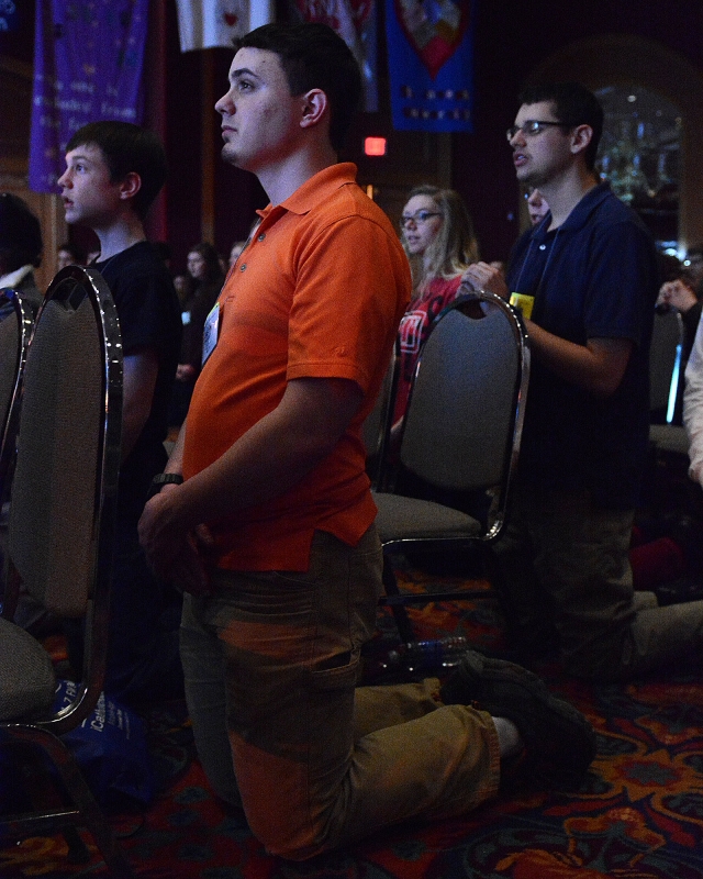 During the Exposition of the Blessed Sacrament attendees were asked to kneel at the 64th Annual Diocesan Youth Convention.