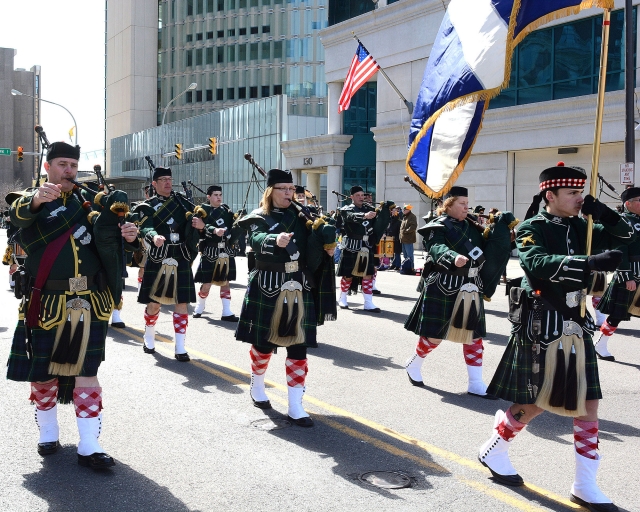 The Buffalo City Guard Gordon Highlanders always starts the 2016 St. Patrick's Day Parade with music.
