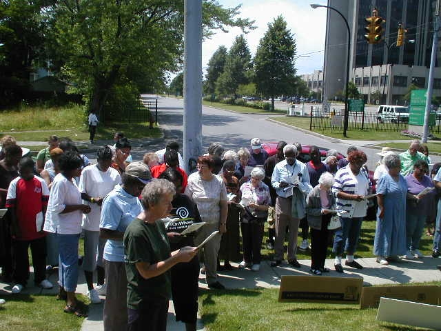 Sr. Karen Klimczak has led the call for non-violence in the City of Buffalo with prayer serves like this outside Bissonette House.