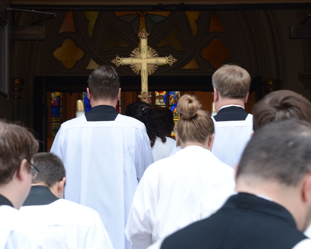 The procession enters St. Joseph Cathedral.