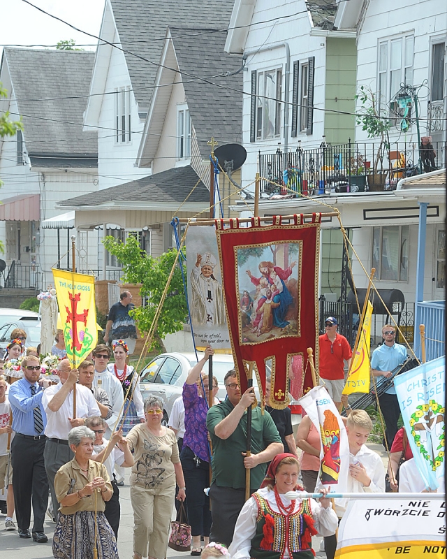 Corpus Christi procession from St. Stanislaus Church to Corpus Christi Church in Buffalo. The procession stopped at four altars along the way.