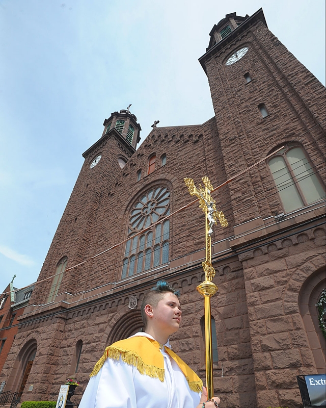 Corpus Christi procession from St. Stanislaus Church to Corpus Christi Church in Buffalo. The procession stopped at four altars along the way.