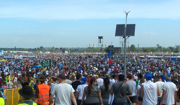 A sea of 2 million Catholic teens and young adults flood Krakow's Campus Misericordiae, or the Field of Mercy, for the closing Mass of World Youth Day 2016. (Patrick J. Buechi/Staff)