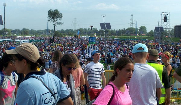 A sea of 2 million Catholic teens and young adults flood Krakow's Campus Misericordiae, or the Field of Mercy, for closing Mass with Pope Francis, as World Youth Day 2016 comes to an end. (Patrick J. Buechi/Staff)