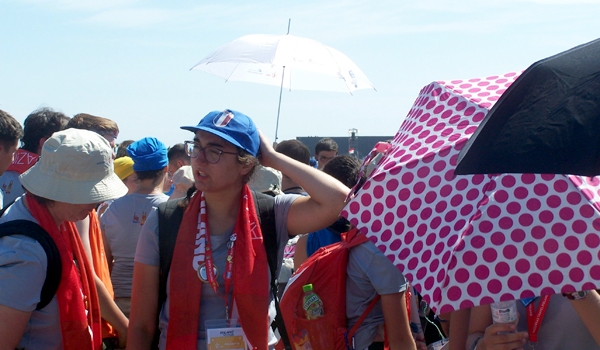 Umbrellas provide shade as well as a marker for Eucharist stations during the closing Mass of World Youth Day 2016 with Pope Francis on July 31. (Patrick J. Buechi/Staff)
