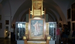 Another cathedra used by St. John Paul II during World Youth Day in the Shrine of Our Lady of Czestochowa. (Patrick J. Buechi/Staff)