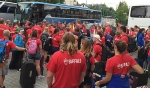 More than 48 hours after joining together for a diocesan Mass, a sea of World Youth Day pilgrims from Buffalo unpack in Krakow. (Patrick J. Buechi/Staff)