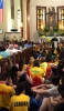 World Youth Day pilgrims packed the chapel Wednesday morning to listen to Bishop Richard J. Malone of Buffalo celebrating a Mass and catechesis session in Krakow. (Courtesy of Bishop Malone)