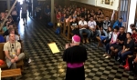 Bishop Richard J. Malone of Buffalo celebrates a Mass and catechesis session with World Youth Day pilgrims in Bienkowka, Poland, Friday morning. (Courtesy of Bishop Malone)