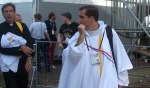 Priests wear special World Youth Day vestments to concelebrate Mass with Pope Francis, during the closing Mass of World Youth Day 2016 in Krakow, Poland. (Patrick J. Buechi/Staff)