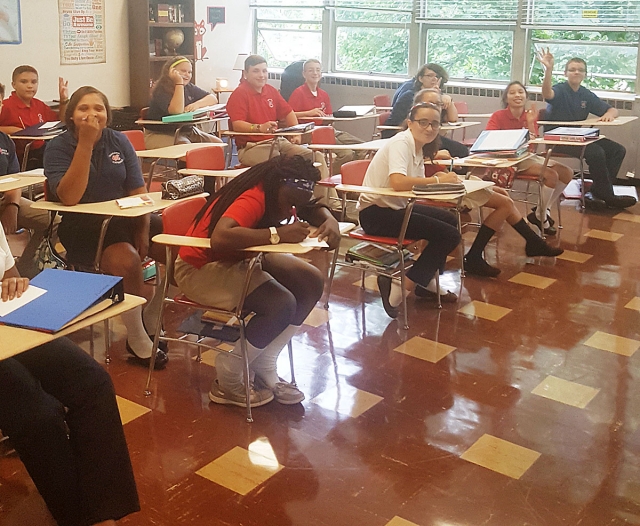 Brian McCarthy's 8th grade Social Studies class is ready to start the year at Niagara Catholic Jr./Sr. High School.
(Courtesy of Niagara Catholic School)