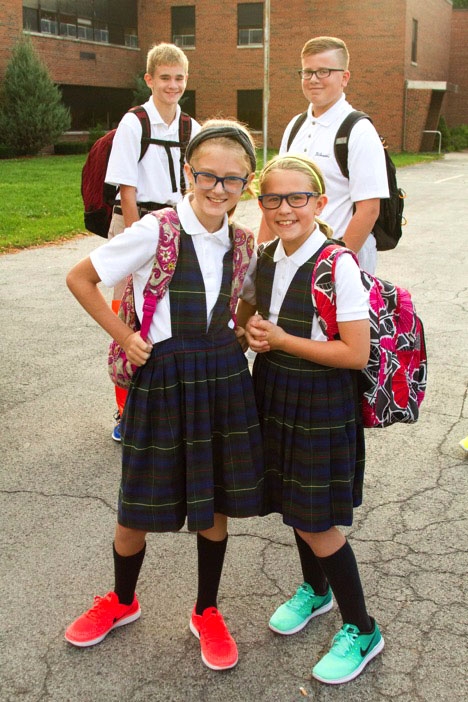 Siblings Aiden and  Emma Sisson (left) and Andrew and Kate Ricupito start the first day of school at St. Joseph School, Batavia.
(Courtesy of St. Joseph School, Batavia)