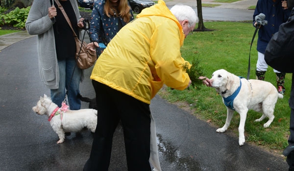 Bishop Richard J. Malone blesses pets outside his residence to honor the feast of St. Francis of Assisi. 
(Patrick McPartland/Staff Photographer)