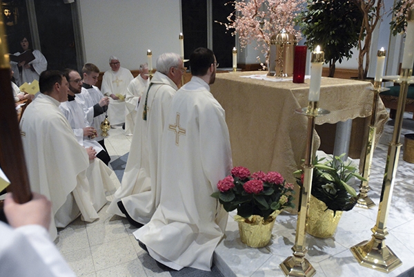 At the conclusion of Mass the Blessed Sacrament is transferred to the Mary Chapel at St. Joseph Cathedral during Evening Mass of the Lord's Supper. (Patrick McPartland/Managing Editor)
